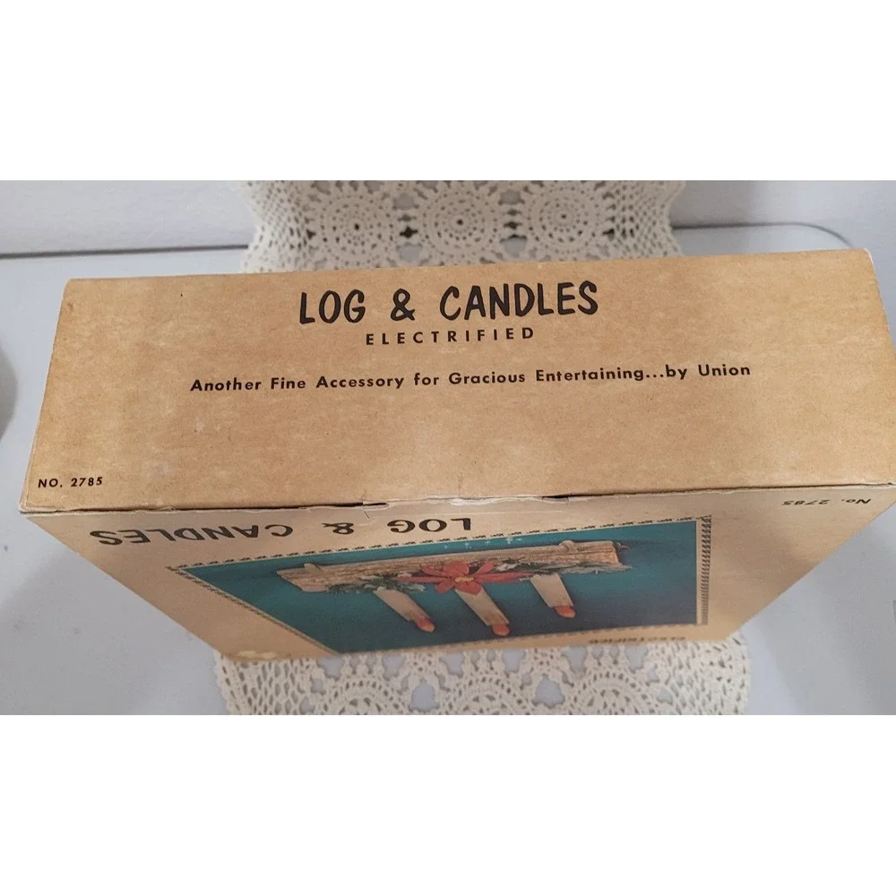 Vtg Christmas Electric Log & Candles Union Blow Mold w/ Flame Bulbs Centerpiece